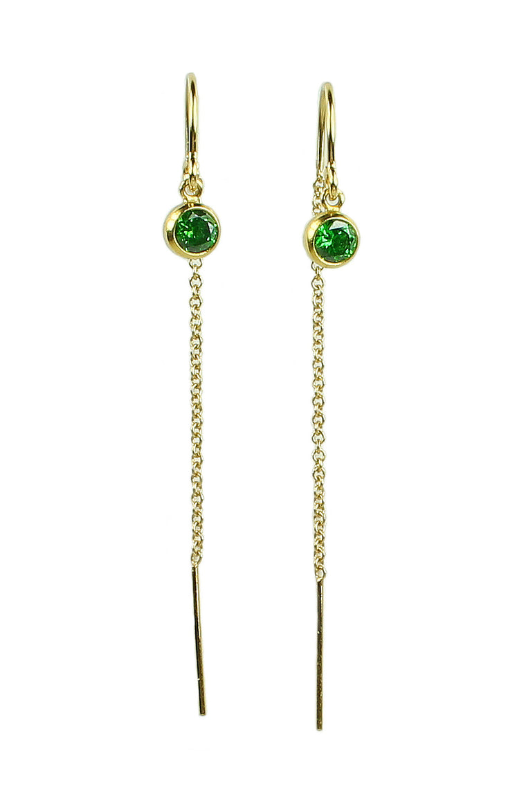 Green solitaire chain earrings
